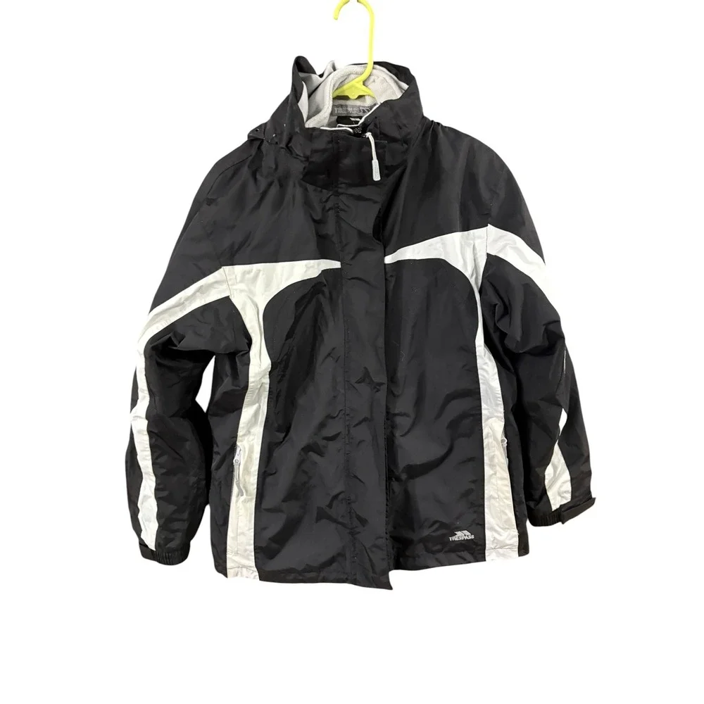 Trespass Tres-Tex Hooded Rain Jacket Black White Fleece Lined Mens Large L